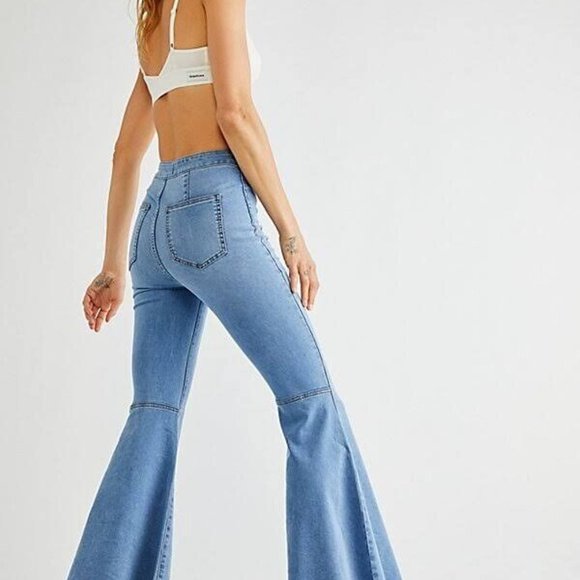 We the Free People 'Just Float On' Wide Flare Raw Distressed High Rise Jeans 25 - Picture 10 of 10